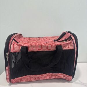 Pink Patterned Sided Pet Carrier with Mesh Venting